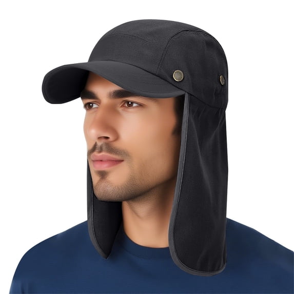 AirLoni Unisex Sun Visor Hat With Shoulder Cape UV Protection Adjustable Lightweight Breathable Foldable Fisherman Hat Summer Hats For Outdoor Climbing Fishing Black,One Size