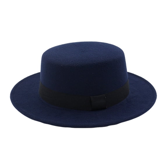 AirLoni Wide Brim Hats For Women Wool Felt Flat Top Party Church Fashion Costume Hats Cap Navy