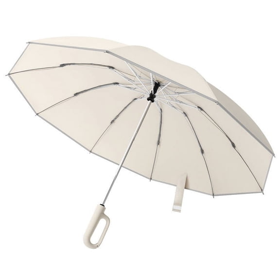 AirLoni Windproof Travel Umbrella With C-Shaped Hook Handle for Rain and Sun 2-in-1 Reverse Folding Umbrella with Auto-Clasp Strap Reflective Trim for Night Safety