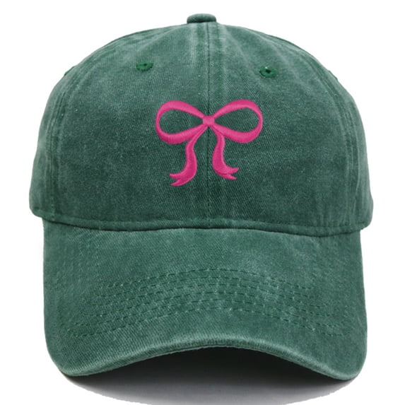 AirLoni Women Baseball Cap Washed Cotton Bow Embroidered Retro Texture Curved Brim Sun Protection Adjustable Buckle Casual Outdoor Streetwear Sun Hat for Ladies Blackish Green,One Size