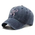 thumbnail image 1 of AirLoni Women Baseball Cap Washed Cotton Bow Embroidered Retro Texture Curved Brim Sun Protection Adjustable Buckle Casual Outdoor Streetwear Sun Hat for Ladies Navy,One Size, 1 of 5