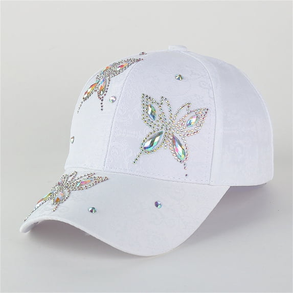 AirLoni Women Casual Sports Sun Hat Sparkling Sequins Rhinestone Decor Foldable Breathable Adjustable Baseball Cap for Outdoor Travel White,One Size