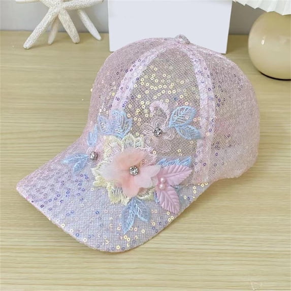 AirLoni Women Lace Pearl Embroidered Sun Visor Hat Mesh Breathable Foldable Adjustable Sport Baseball Cap for Running Travel OutdoorPink,One Size
