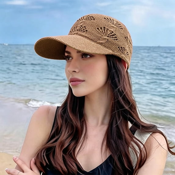 AirLoni Women Mesh Baseball Cap Hollow Knit Breathable Cutout Crown Embossed Pattern Adjustable Buckle Lightweight Summer Outdoor Sun Protection Sports Trucker Hat Khaki,M