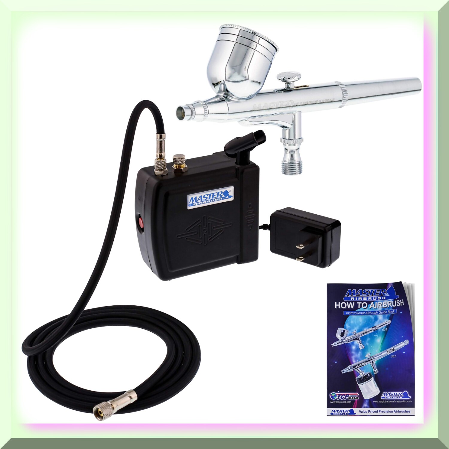 AirMaster Pro: The Ultimate Multi-Purpose Airbrush Kit for Hobbyists and Cake Decorators. Portable Mini Compressor, Gravity Feed Dual-Action Hose, and How-To Guide Included!