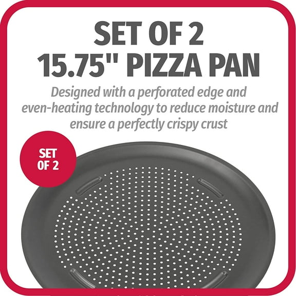 AirPerfect Nonstick Pizza Pan Set of 2 - 15.75" Perforated Baking Trays for Oven, Homemade & Frozen Pizzas