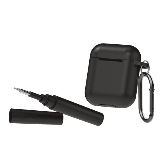 ZSOU AirPods (1st & 2nd Gen) Protective Silicone Earbud & Headphone Case with Carabiner and Cleaning Tool, Black