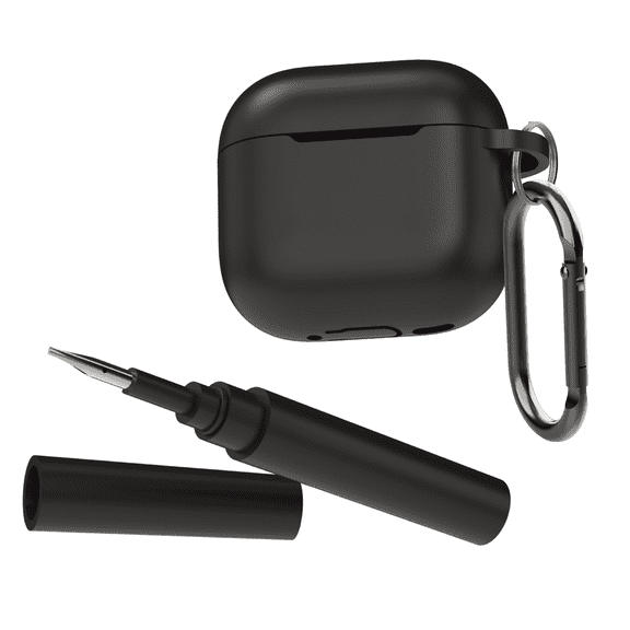 Zsou AirPods 4 Protective Silicone Case with Carabiner and Multi-Function Cleaning Tool, Black
