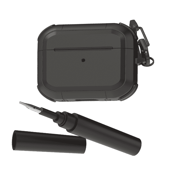 Zsou AirPods Pro Generation 1 & 2 Rugged Protective Case with Carabiner and Multi-Function Cleaning Tool, Black