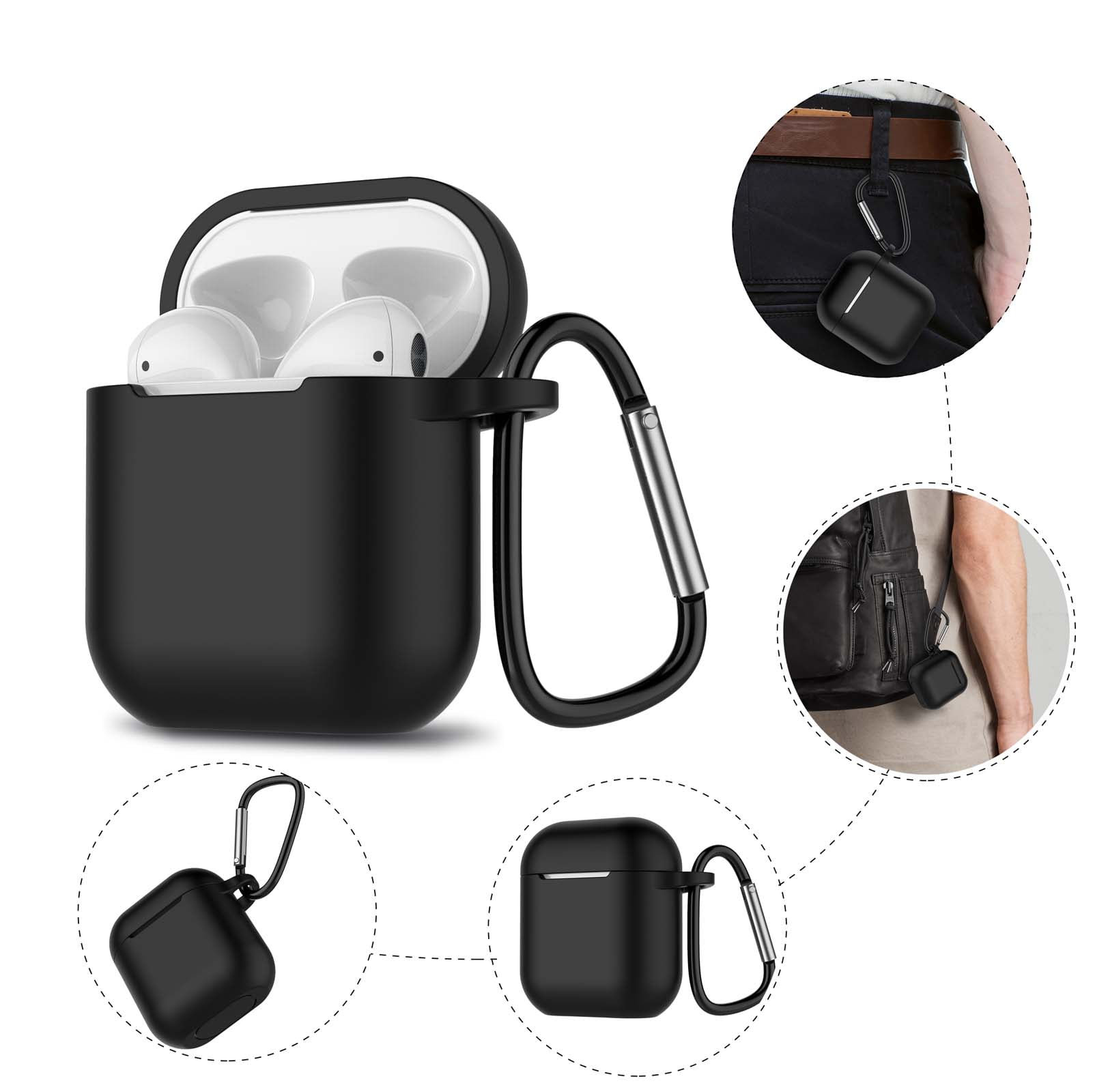 AirPods 1 & 2 Silicone Case, Case with Keychain, Shockproof Protective Premium Silicone Cover Skin for Apple Airpods 1st & 2nd -Black - Walmart.com