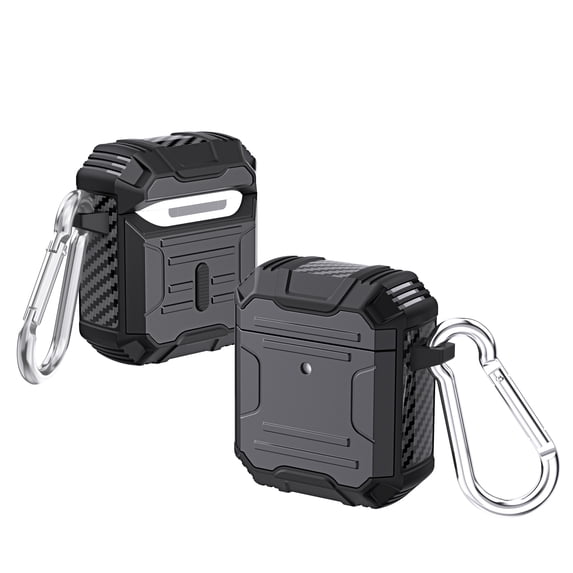 AirPods 2 Case AirPods 1 Cover with Keychain, Allytech Hard Case Rugged Full-Body Shockproof PC + TPU Protective Portable Keychain Clip Front LED Visible Case for Airpods 2 & 1, Black