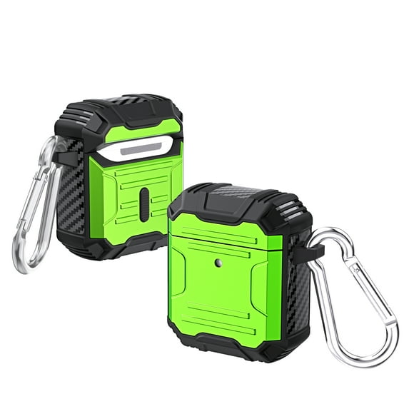 AirPods 2 Case AirPods 1 Cover with Keychain, Allytech Hard Case Rugged Full-Body Shockproof PC + TPU Protective Portable Keychain Clip Front LED Visible Case for Airpods 2 & 1, Green