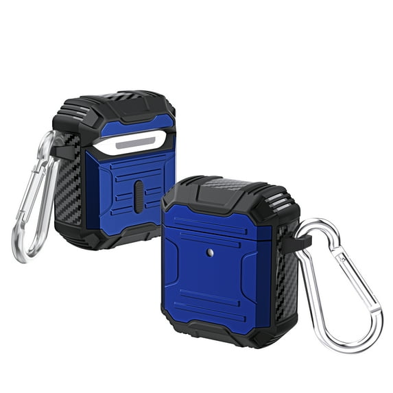 AirPods 2 Case AirPods 1 Cover with Keychain, Allytech Hard Case Rugged Full-Body Shockproof PC + TPU Protective Portable Keychain Clip Front LED Visible Case for Airpods 2 & 1, Blue