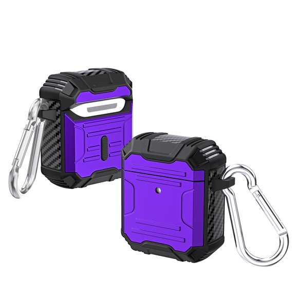 AirPods 2 Case AirPods 1 Cover with Keychain, Allytech Hard Case Rugged Full-Body Shockproof PC + TPU Protective Portable Keychain Clip Front LED Visible Case for Airpods 2 & 1, Purple