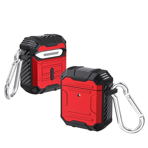 AirPods 2 Case AirPods 1 Cover with Keychain, Allytech Hard Case Rugged Full-Body Shockproof PC + TPU Protective Portable Keychain Clip Front LED Visible Case for Airpods 2 & 1, Red