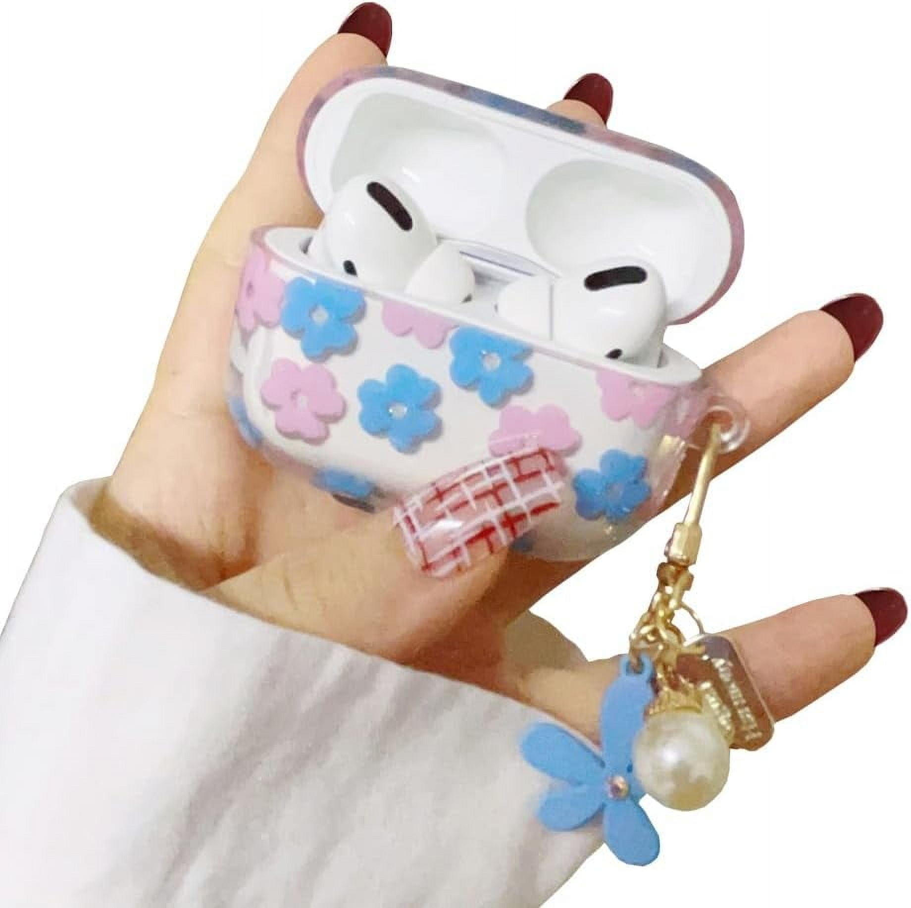 for AirPods 3rd Gen Case with Keychain,Cute Clear Blue Pink Flower ...