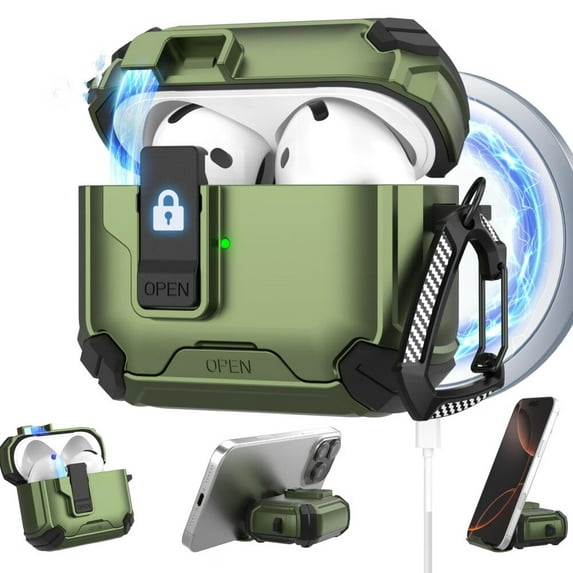 AirPods 4 Case Cover 2024,AirPods 4th Generation Case with Automatic Lock Compatible with MagSafe Function Gen 4 Bracket Protective Case Compatible with Apple AirPods 4th Generation