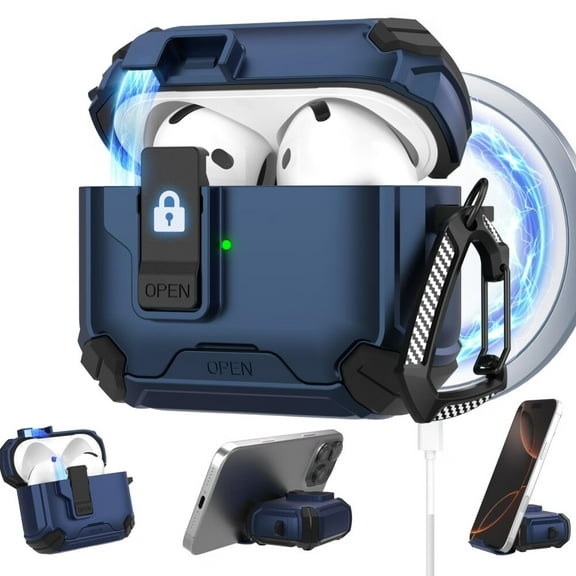 AirPods 4 Case Cover 2024,AirPods 4th Generation Case with Automatic Lock Compatible with MagSafe Function Gen 4 Bracket Protective Case Compatible with Apple AirPods 4th Generation