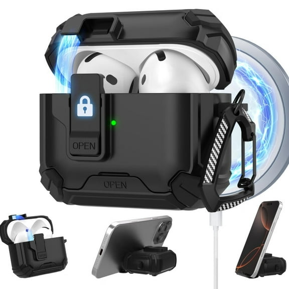 AirPods 4 Case Cover 2024,AirPods 4th Generation Case with Automatic Lock Compatible with MagSafe Function Gen 4 Bracket Protective Case Compatible with Apple AirPods 4th Generation