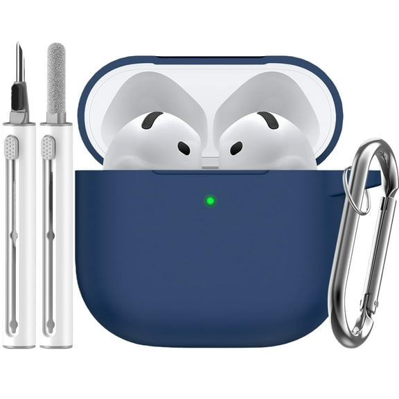 for AirPods 4 Case Cover 2024 with Cleaner Kit,Soft Silicone Protective Cases for Apple AirPods 4th Generation for Women Men,AirPod 4 Case Accessories with Keychain-Midnight Blue