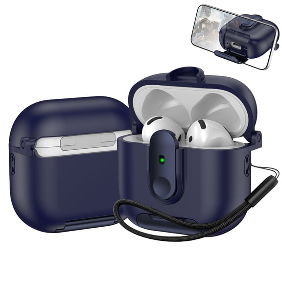 for AirPods 4th Generation 2024 Case Cover, Compatible with MagSafe, Magnetic Automatic Lock, Charging Port Dust-Proof & Stand Design, Full Drop Protection, for AirPods 4th 2024, Darkblue