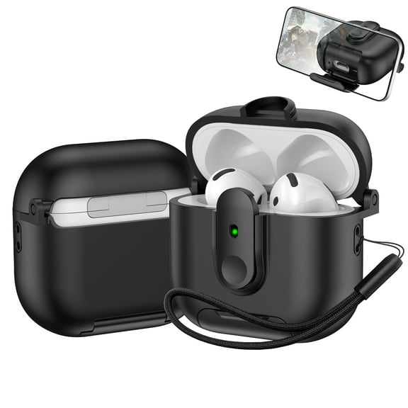 for AirPods 4th Generation 2024 Case Cover, Compatible with MagSafe, Magnetic Automatic Lock, Charging Port Dust-Proof & Stand Design, Full Drop Protection, for AirPods 4th 2024, Black