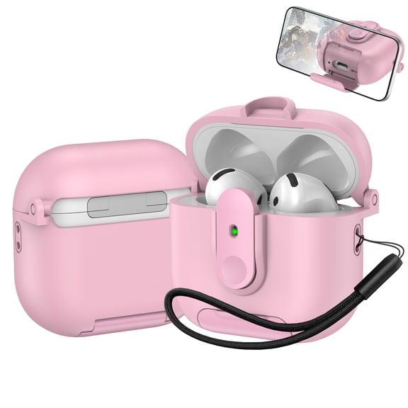 for AirPods 4th Generation 2024 Case Cover, Compatible with MagSafe, Magnetic Automatic Lock, Charging Port Dust-Proof & Stand Design, Full Drop Protection, for AirPods 4th 2024, Pink