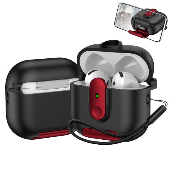 for AirPods 4th Generation 2024 Case Cover, Compatible with MagSafe, Magnetic Automatic Lock, Charging Port Dust-Proof & Stand Design, Full Drop Protection, for AirPods 4th 2024, Redblack