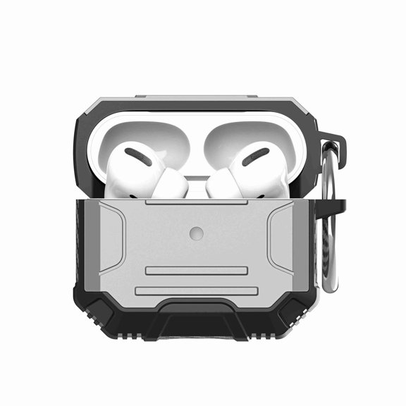 AirPods Case for Apple Airpods 4 Hard Shell Rugged Shockproof Protective Shell with Carabiner Clip Scratch Resistant Wireless Charging Compatible cover (Silver)