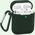thumbnail image 1 of AirPods Case Cover, Full Protective Silicone Case with Keychain for Apple AirPods 1st 2nd Gen, Dark Green, 1 of 5