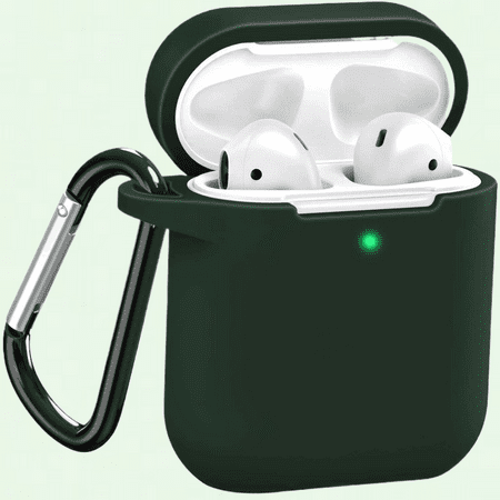 AirPods Case Cover, Full Protective Silicone Case with Keychain for Apple AirPods 1st 2nd Gen, Dark Green