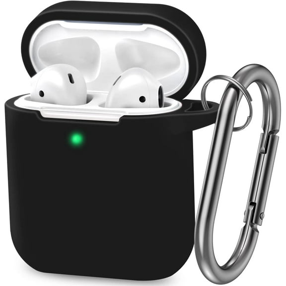 AirPods Case Cover, Full Protective Silicone Skin Dust-Proof Designed for Apple AirPods 1st 2nd Generation with Keychain, Front LED Visible, Black