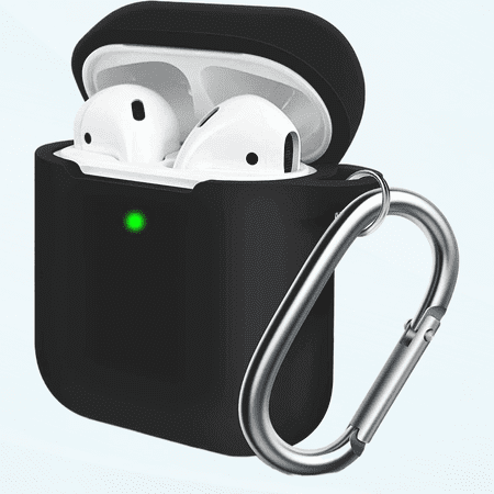 AirPods Case Cover, Soft Silicone Protective Cover with Buckle for Women Men Compatible with Apple AirPods 2nd 1st Generation Charging Case, Front LED Visible,Black