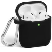 AirPods Case [Front LED Visible], GMYLE Silicone Protective Shockproof Earbuds Case Cover Skin with Keychain Kit Set Compatible for Apple AirPods 1 & 2 (Black)
