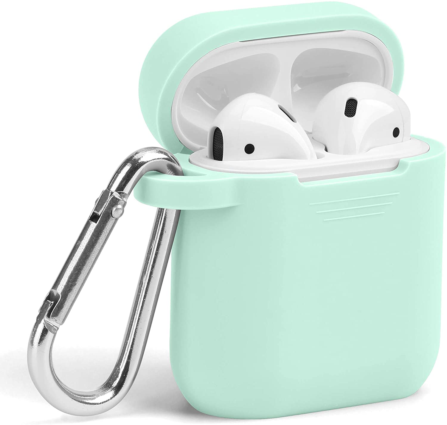 AirPods Case [Front LED Visible] GMYLE Silicone Protective Shockproof Earbuds Case Cover Skin with Keychain Kit Set Compatible for Apple AirPods 1 & 2 (Pastel Green) - image 1 of 8