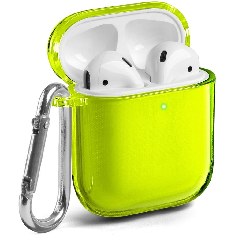 AirPods Case [Front LED Visible], GMYLE TPU Protective Shockproof Earbuds Case  Cover Skin Compatible for Apple AirPods 1 & 2 (Clear Neon Yellow) 