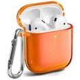 thumbnail image 1 of AirPods Case [Front LED Visible], GMYLE TPU Protective Shockproof Earbuds Case Cover Skin with Keychain Kit Set Compatible for Apple AirPods 1 & 2 (Clear Neon Orange), 1 of 6