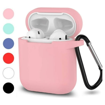 AirPods Case- Silicone Protective Shockproof Case Cover Skins with Keychain Compatible with Apple AirPod 2 & 1, Light Pink