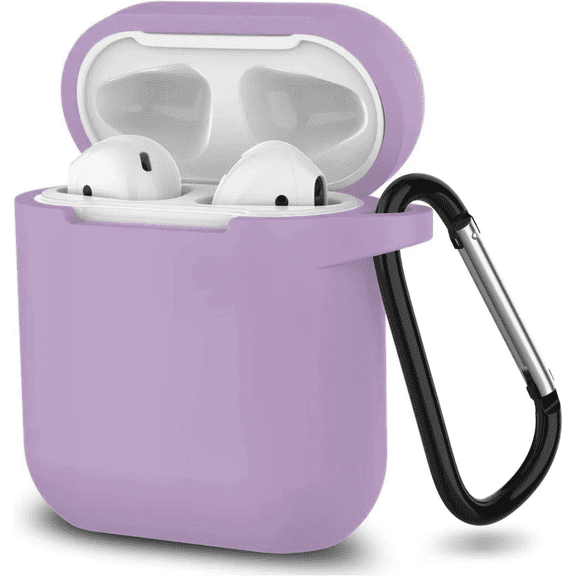 AirPods Case- Silicone Protective Shockproof Case Cover Skins with Keychain Compatible with Apple AirPod 2 & 1, Purple