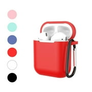 AirPods Case- Silicone Protective Shockproof Case Cover Skins with Keychain Compatible with Apple AirPod 2 & 1, Red