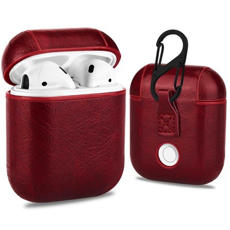 AirPods Leather Case with Keychain,Dteck Comfortable with Apple AirPods with Anti-Lost AirPods Band Protective Case Sleeve Skin Cover for AirPods Bluetooth Wireless Charging Port, Red
