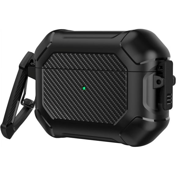 AirPods Pro 2 Apple Case Protector with Keychain Hook & Lock TPU Shockproof Case Hard Shell (Black)