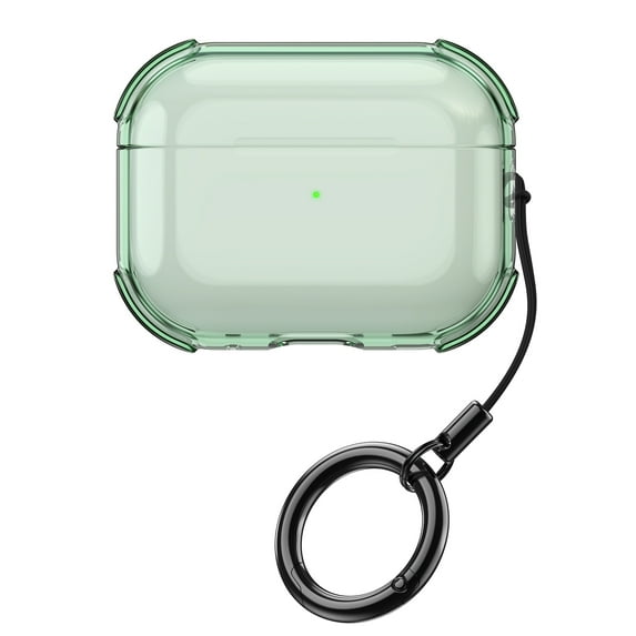 for AirPods Pro 2019 Case Clear with Lanyard Ring Buckle, Luxury PC Transparent Drop Protective Anti-Yellow Anti-Scratch Cover Skin Friendly Women Men Charging Case - Green