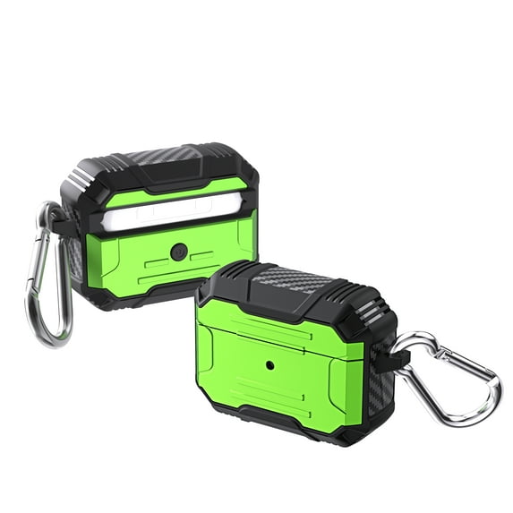 AirPods Pro 2019 Case Cover with Keychain, Allytech Hard Case Rugged Full-Body Shockproof PC + TPU Protective Portable Keychain Clip Front LED Visible Case for Airpods Pro, Green