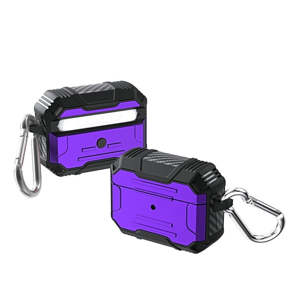 AirPods Pro 2019 Case Cover with Keychain, Allytech Hard Case Rugged Full-Body Shockproof PC + TPU Protective Portable Keychain Clip Front LED Visible Case for Airpods Pro, Purple