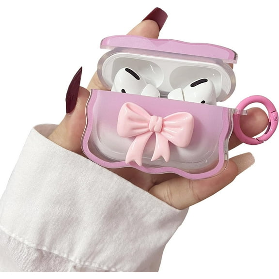 for AirPods Pro(2019 Release) Clear Case 3D Butterfly Bow Cute Earphone Case Women Girl Design for AirPods Case Pink,Soft Protective Cover for AirPods Pro
