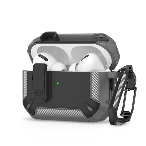 for AirPods Pro 2nd/1st Generation Case Cover with Secure Lock, Automatic Pop-up Full Protection Hard Protective Case for AirPods Pro 2 (2023/2022/2019) (Black Gray)