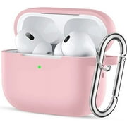 جراب AirPods Pro من الجيل الثاني [مصباح LED أمامي مرئي]، غطاء حماية من الصدمات من السيليكون من Entronix مع مجموعة أدوات سلسلة المفاتيح متوافق مع الجيل الثاني من Apple AirPods Pro باللون الوردي الفاتح