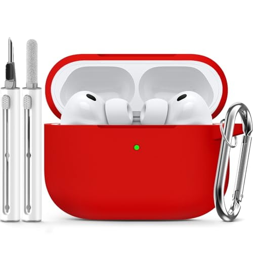 for AirPods Pro 3 Case 2025 with Cleaner Kit,Soft Silicone Protective Cover for AirPods Pro 3rd Generation Cases for Women Men,AirPod Pro 3 Case Accessories with Keychain-Red