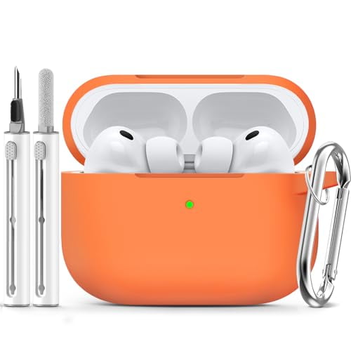 for AirPods Pro 3 Case 2025 with Cleaner Kit,Soft Silicone Protective Cover for AirPods Pro 3rd Generation Cases for Women Men,AirPod Pro 3 Case Accessories with Keychain-Orange